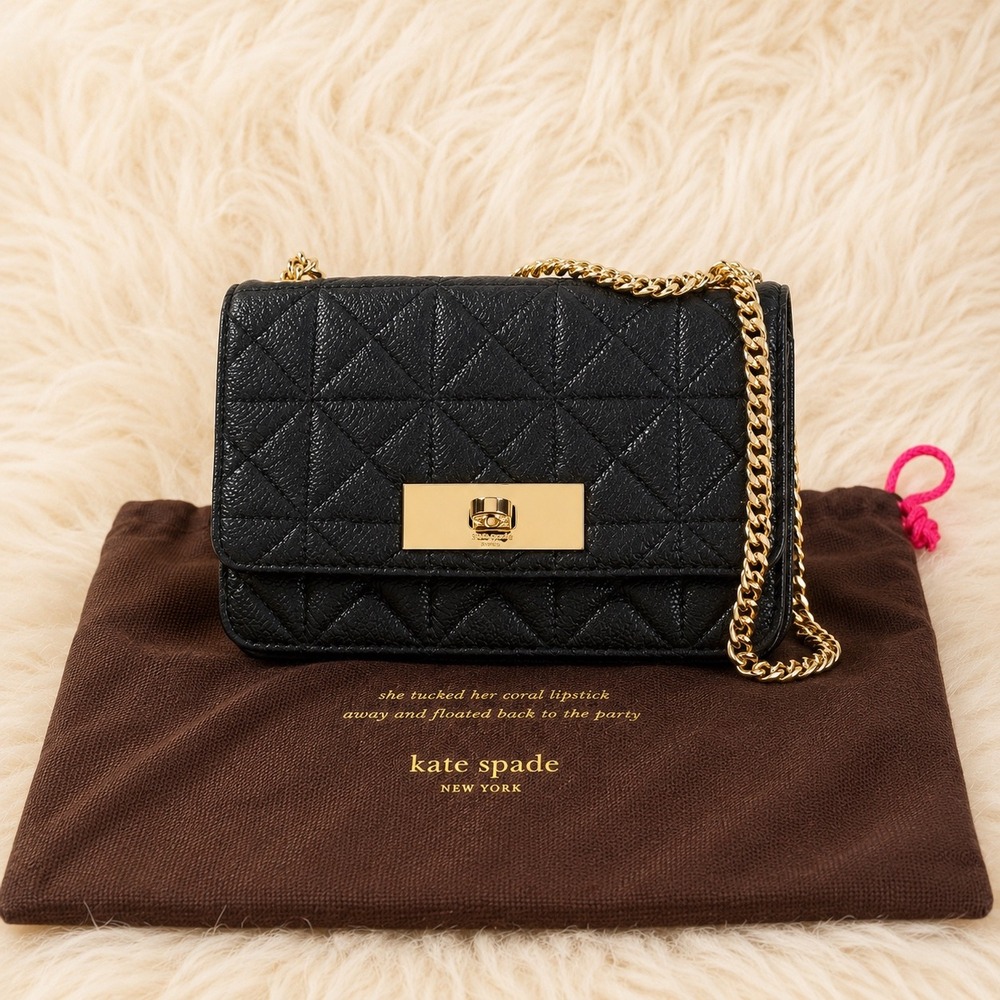 Kate Spade Avalon Sedgwick Quilted Leather Chain Bag Purse Black Gold Y2K Chic